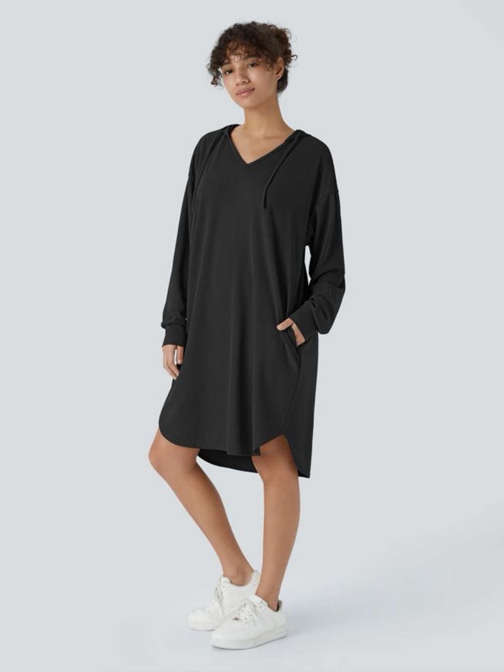 HALARA Navy V-Neck Long Sleeve Tunic Dress